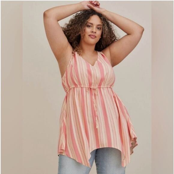 NWT Torrid Plus Challis Babydoll Hanky Hem Top Multi Stripe Pink Orange Size 4x - Picture 1 of 9